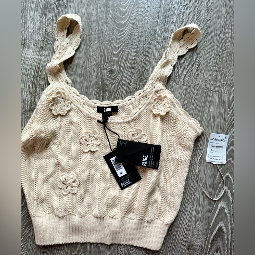 PAIGE Cream Knit Floral Tank Top